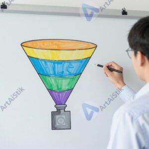 Спикер у флипчарта с расписанной воронкой конверсий.