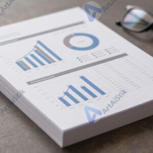 Стопка бумажных отчётов с графиками и таблицами.