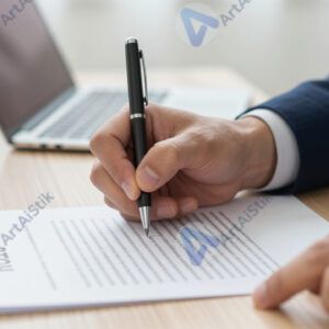 Человек подписывает документ на столе