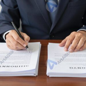 Документы на подпись аккуратно сложены на столе перед руководителем.