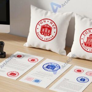 Набор штампов и подушек для печатей на офисном столе.