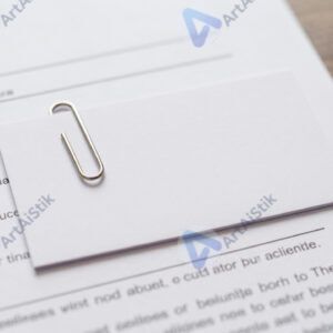 Документы на столе с прикреплённой скрепкой визиткой.