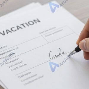 Стопка заявлений на отпуск с подписями сотрудников.