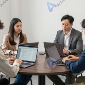 Круглый стол с ноутбуками