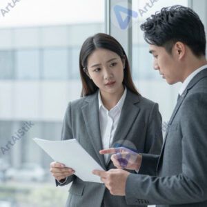 Два коллеги стоят у окна