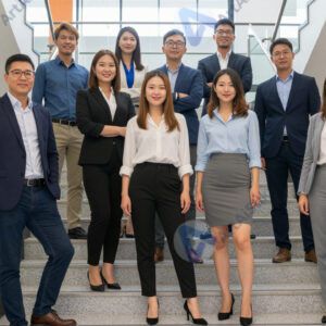 Группа коллег на лестнице офиса