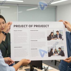 Команда держит плакат с названием проекта