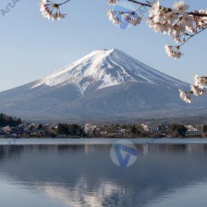 Гора Фудзи с озером и отражением