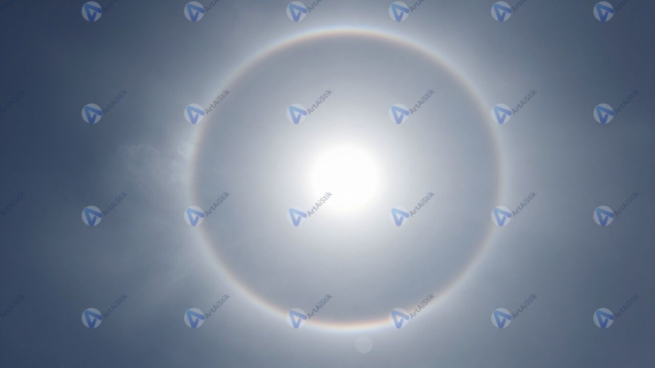 Гало вокруг солнца, ледяные кристаллы в облаках. Гало вокруг солнца