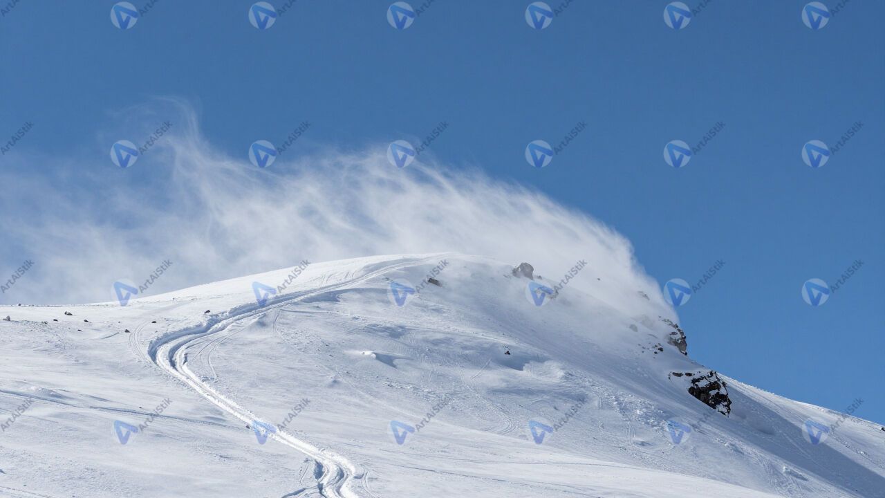 Снежные вихри на вершине горы, ветер. Снежные вихри на вершине горы