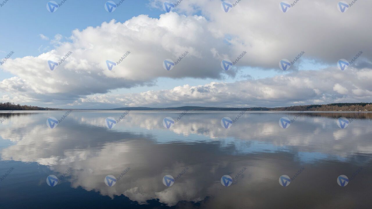 Облака отражаются в идеально гладком озере. Облака отражаются в идеально гладком озере.