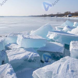 Ледяные глыбы на берегу озера