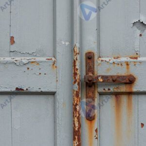 Текстура старой ржавой двери с облупившейся краской.