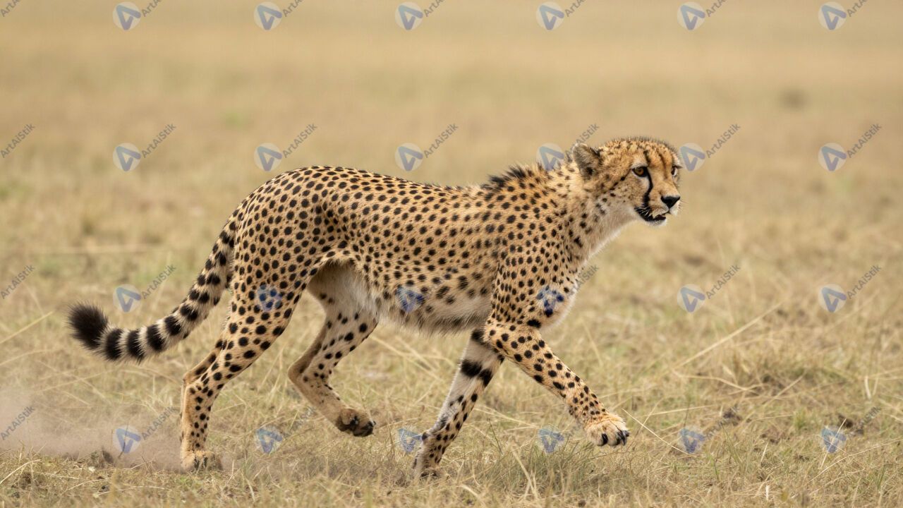 Гепард бежит по саванне, пыль, скорость. Гепард бежит по саванне