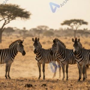 Зебры в пыли саванны