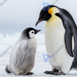 Пингвин с птенцом на льду
