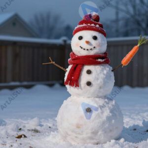 Снеговик зимой во дворе