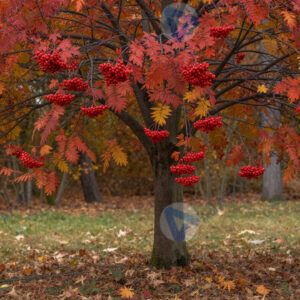 Рябина осенью с красными гроздьями