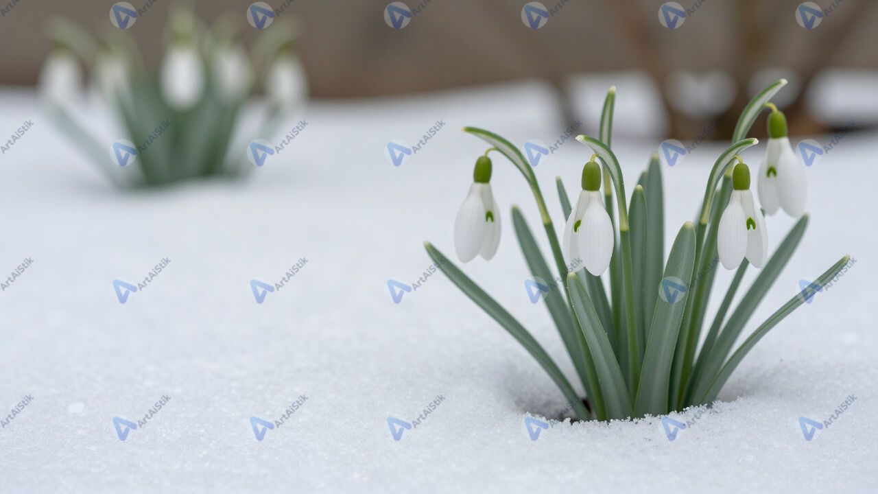 Подснежники в саду весной, снег ещё лежит. Подснежники в саду весной