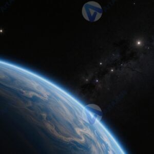 Ночной космос и планета с ярким ореолом на фоне звёздного неба