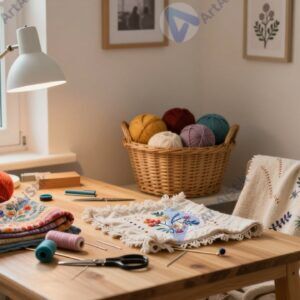 Рукоделие в уютной комнате с пряжей