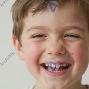 Портрет ребёнка с эмоциями радости и удивления на нейтральном фоне