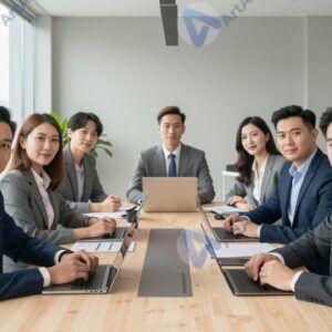 Деловая команда в современном офисе для корпоративного сайта и бизнес презентаций